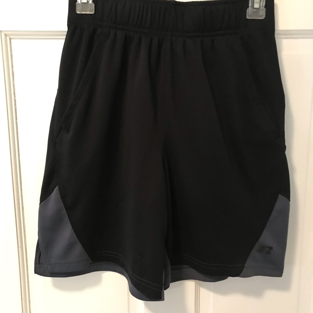 Black 100% polyester Russell shorts… like new!!